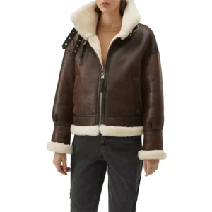 women's chocolate brown b3 sheepskin aviator jacket