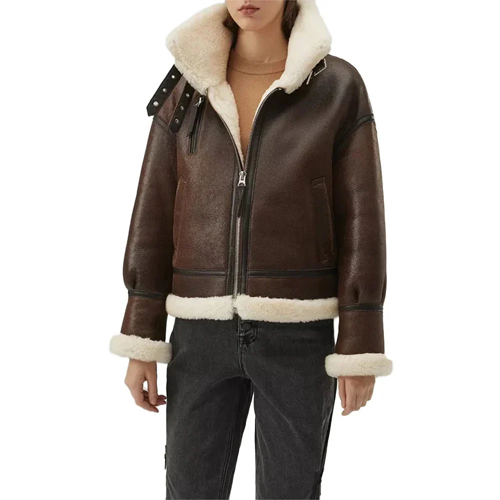 women's chocolate brown b3 sheepskin aviator jacket