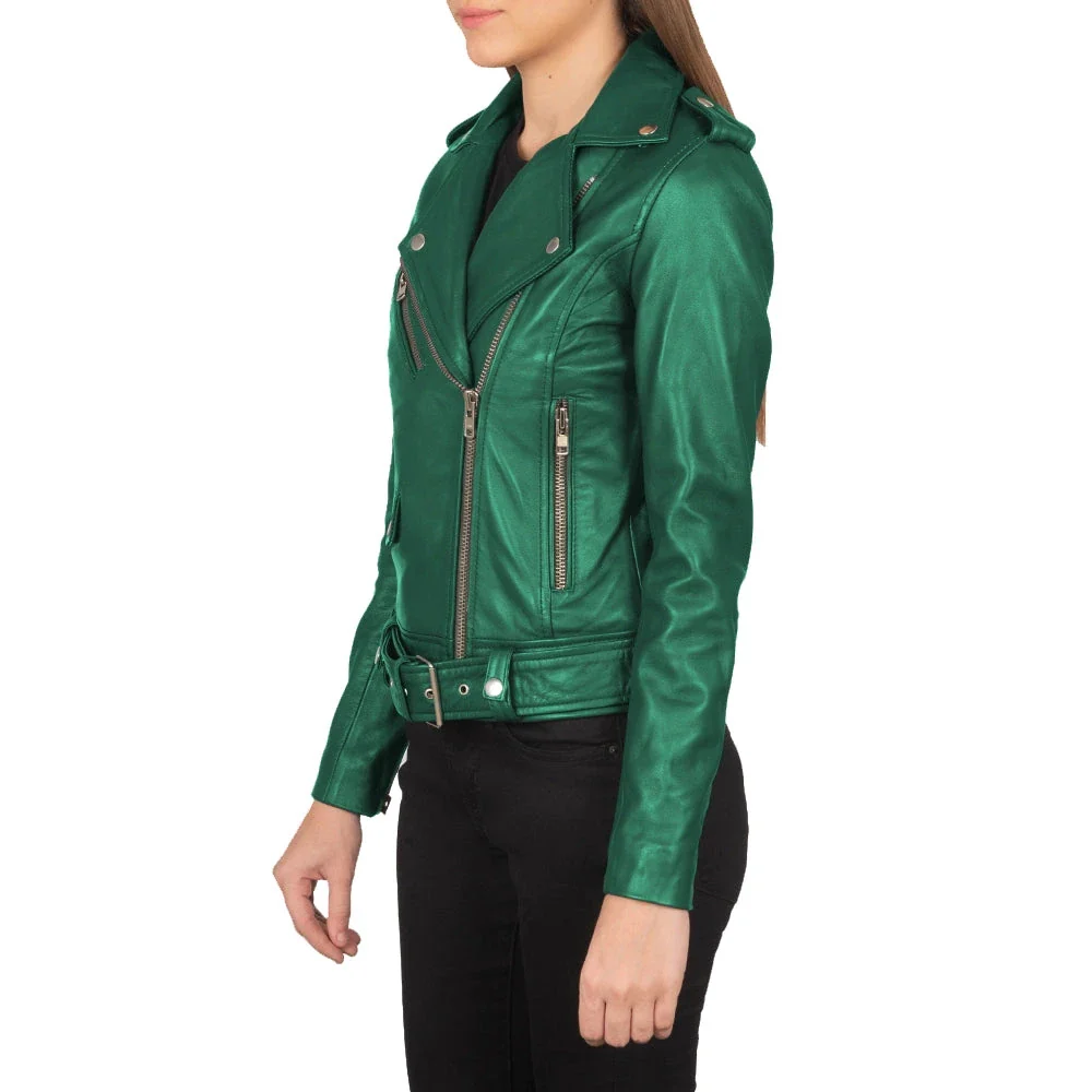 women's real emerald green leather jacket