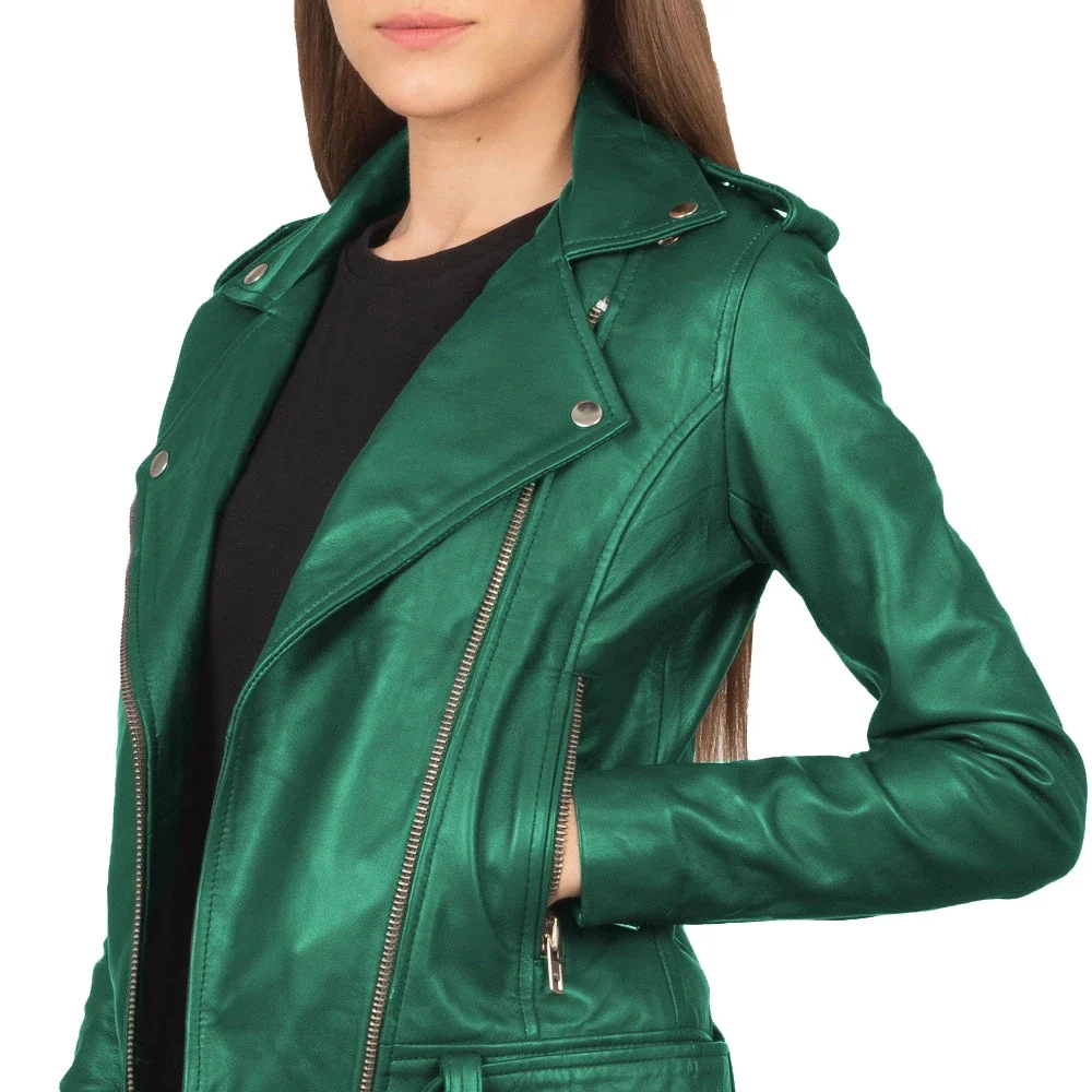 women's real emerald green leather jacket