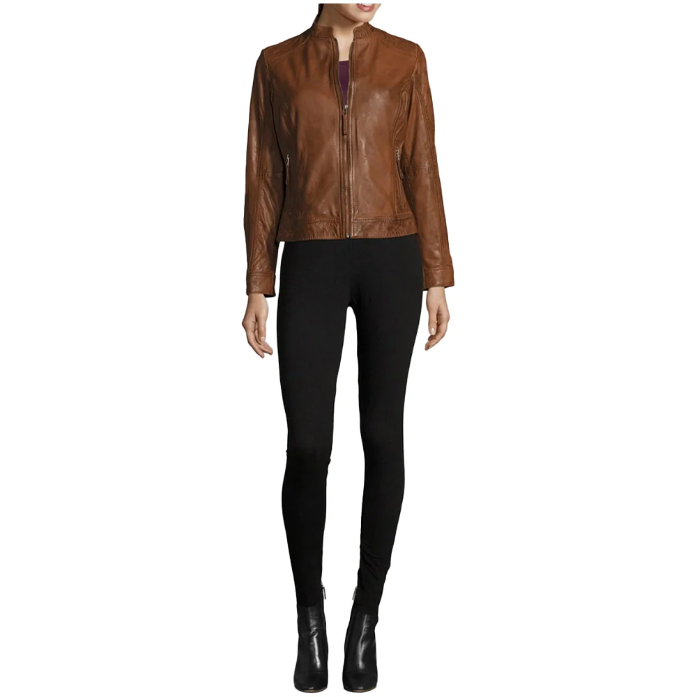 genuine biker brown cognac leather jacket womens