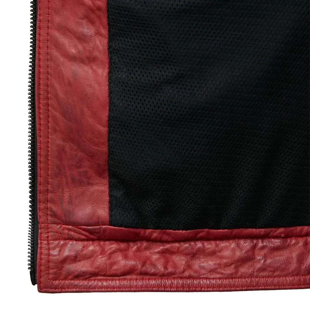 madrid mens quilted red leather racing jacket with stripes