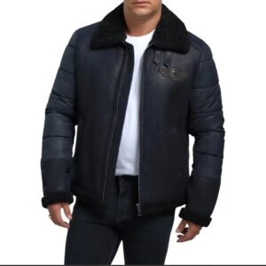 men's blue b3 raf aviator sheepskin shearling leather jacket