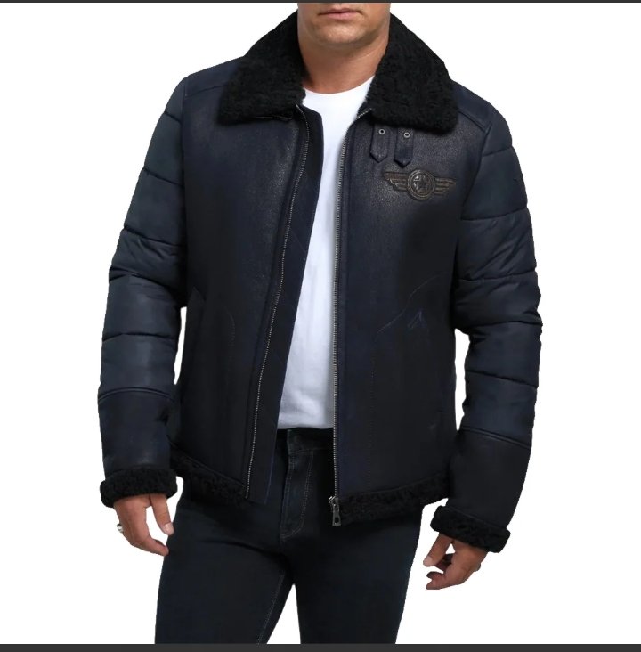 men's blue b3 raf aviator sheepskin shearling leather jacket