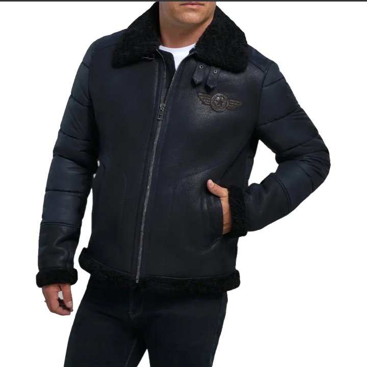 men's blue b3 raf aviator sheepskin shearling leather jacket