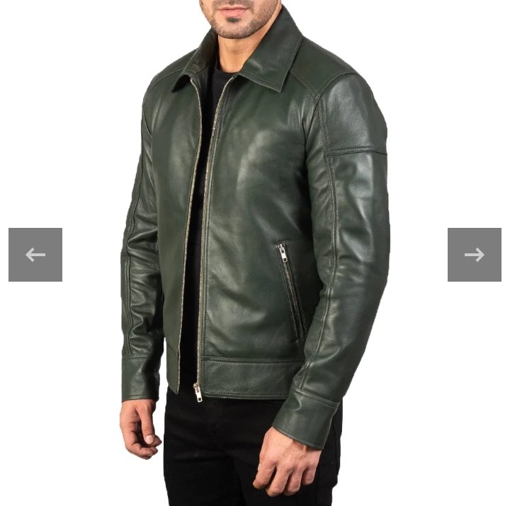 mens' green shirt collar real leather biker jacket