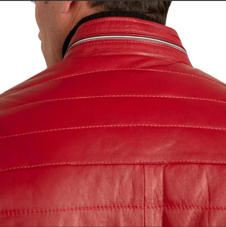men's red leather lambskin puffer jacket