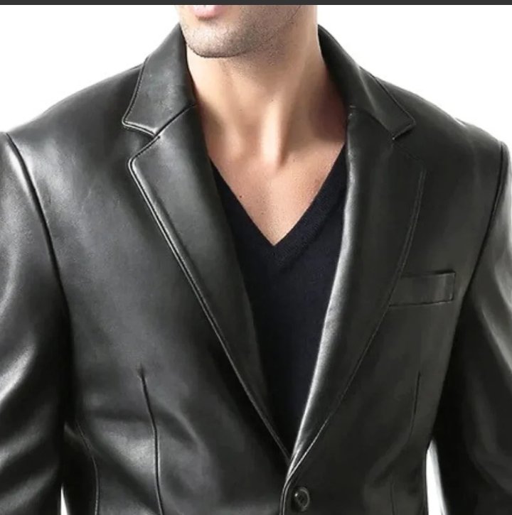 men's two button real lambskin black leather blazer