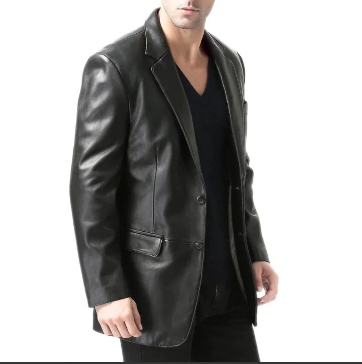 men's two button real lambskin black leather blazer