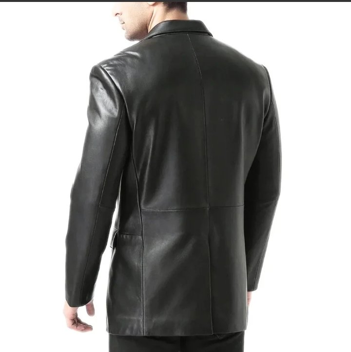 men's two button real lambskin black leather blazer
