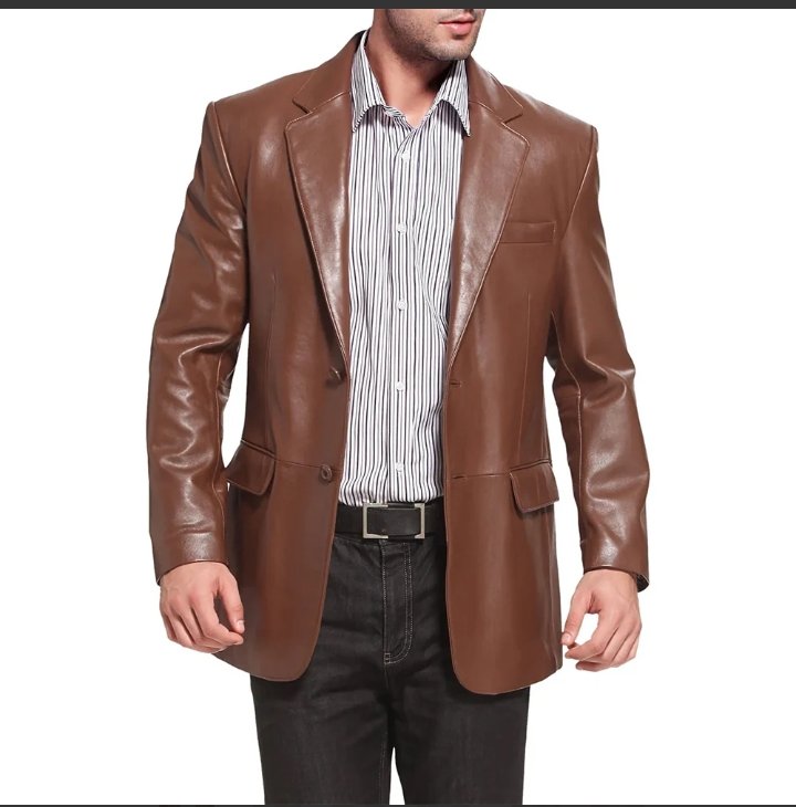 mens notched lapel two button brown leather blazer