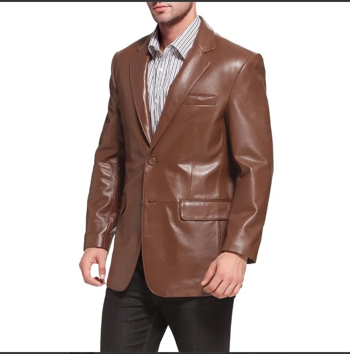 mens notched lapel two button brown leather blazer