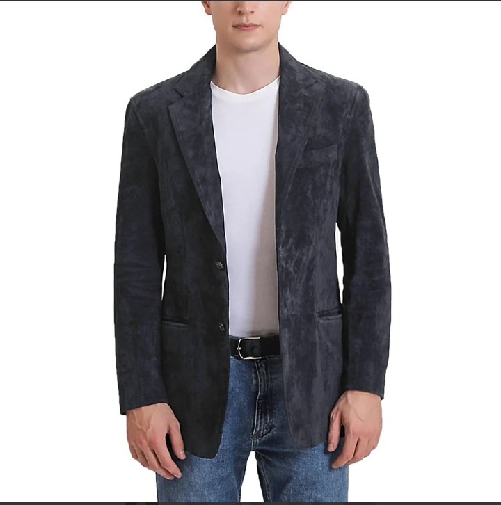classic slim fit two button mens blue leather blazer