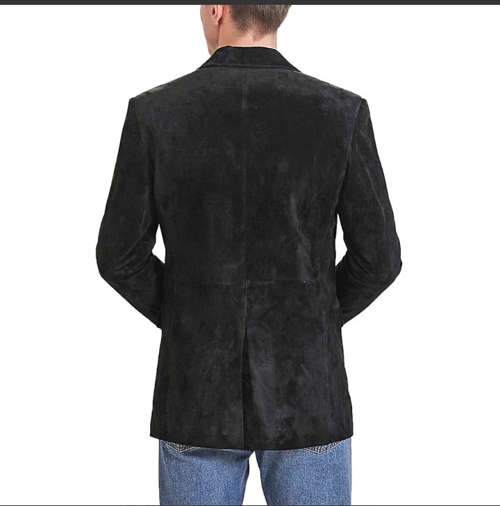 classic slim fit two button mens blue leather blazer