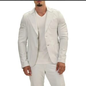 classis two button lambskin white leather blazer mens