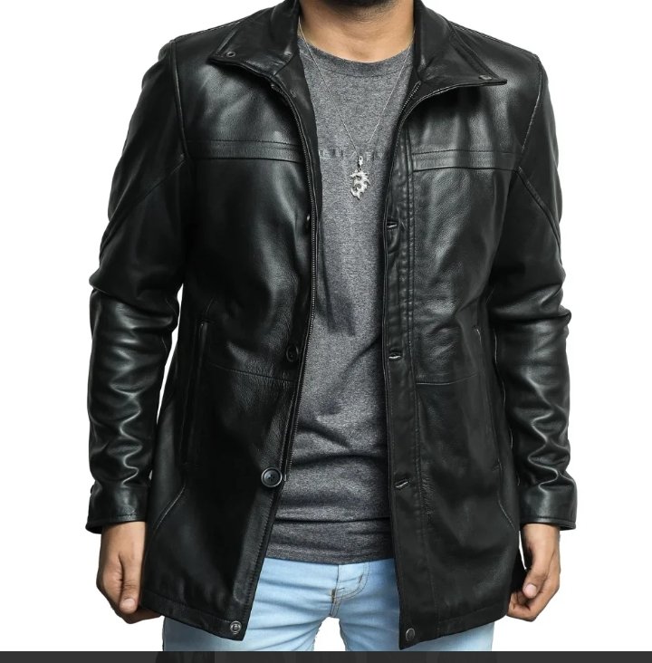 murphy men's real lambskin black leather car coat 3/4 length coat