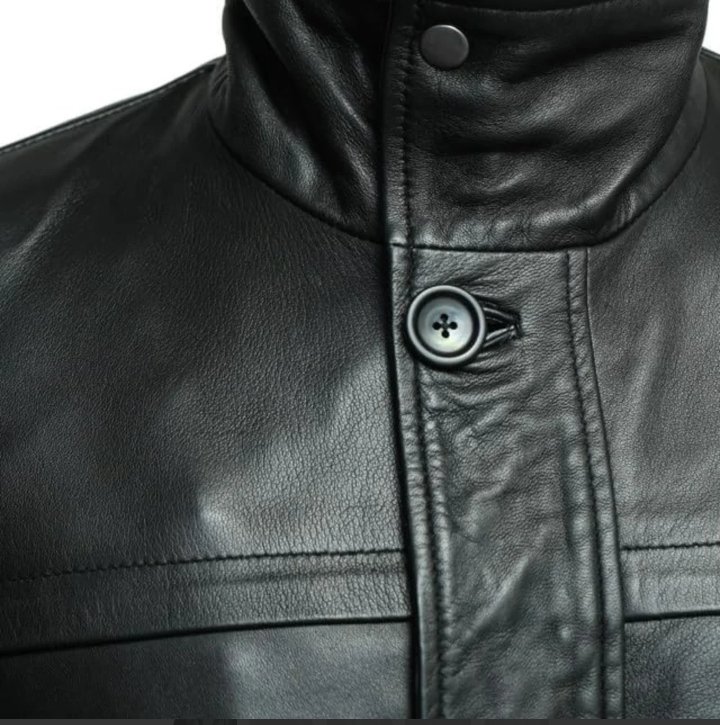 murphy men's real lambskin black leather car coat 3/4 length coat
