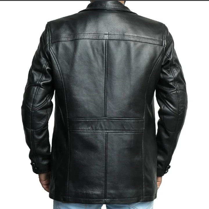 murphy men's real lambskin black leather car coat 3/4 length coat