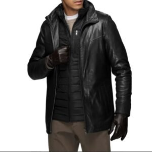 men’s genuine lamb leather walking coat with detachable quilted vest