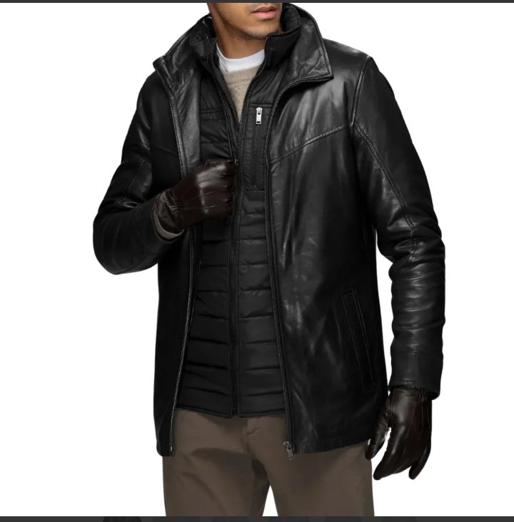 men’s genuine lamb leather walking coat with detachable quilted vest