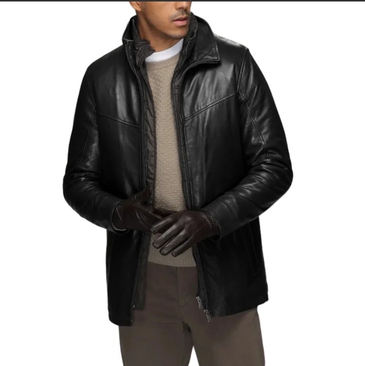 men’s genuine lamb leather walking coat with detachable quilted vest