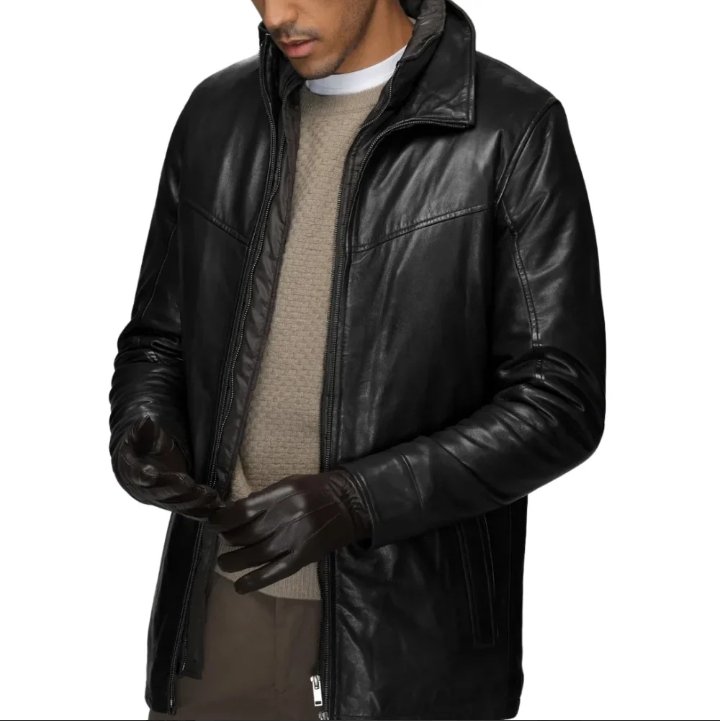 men’s genuine lamb leather walking coat with detachable quilted vest