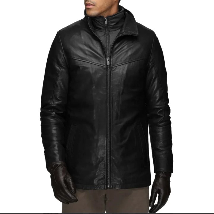 men’s genuine lamb leather walking coat with detachable quilted vest