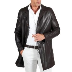 men’s distressed brown leather rust coat