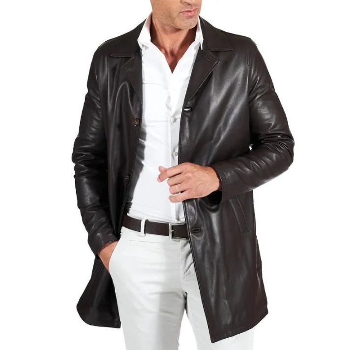 men’s distressed brown leather rust coat