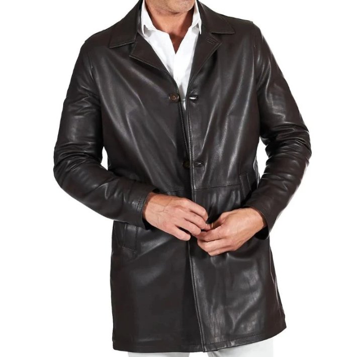 men’s distressed brown leather rust coat