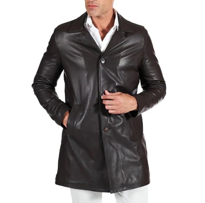 men’s distressed brown leather rust coat