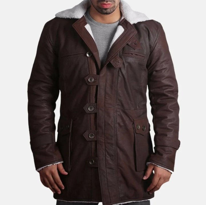 mens brown bane shearling leather coat