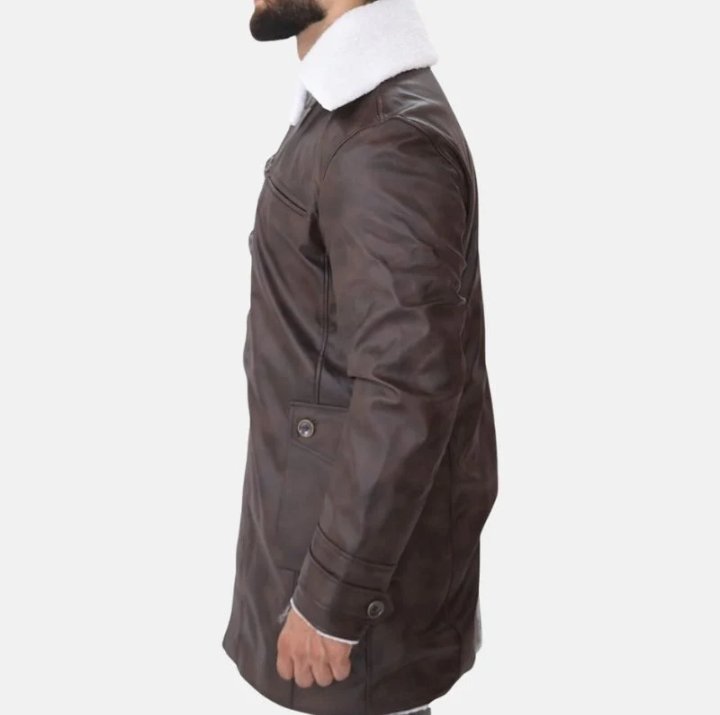 mens brown bane shearling leather coat