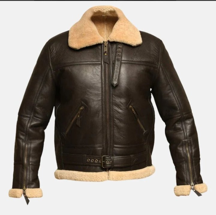 men's raf b3 shearling aviator dark brown leather jacket