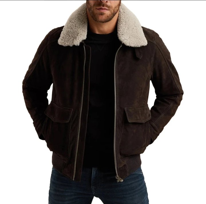 men's brown aviator nubuck leather fur jacket