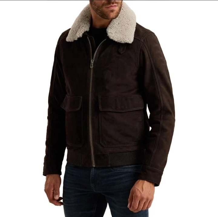 men's brown aviator nubuck leather fur jacket