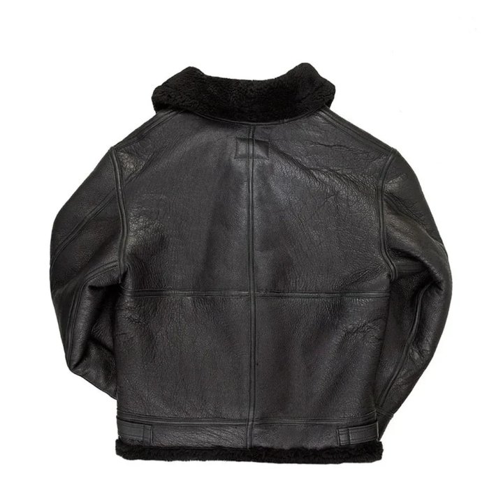 mens black hooded b3 shearling aviator leather bomber jacket