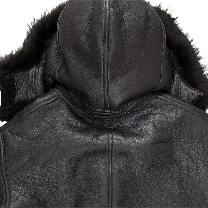 mens black hooded b3 shearling aviator leather bomber jacket
