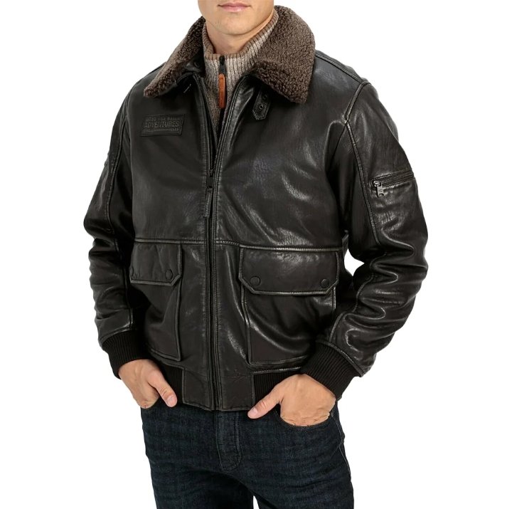 men’s brown fur collar b3 raf sheepskin shearling jacket