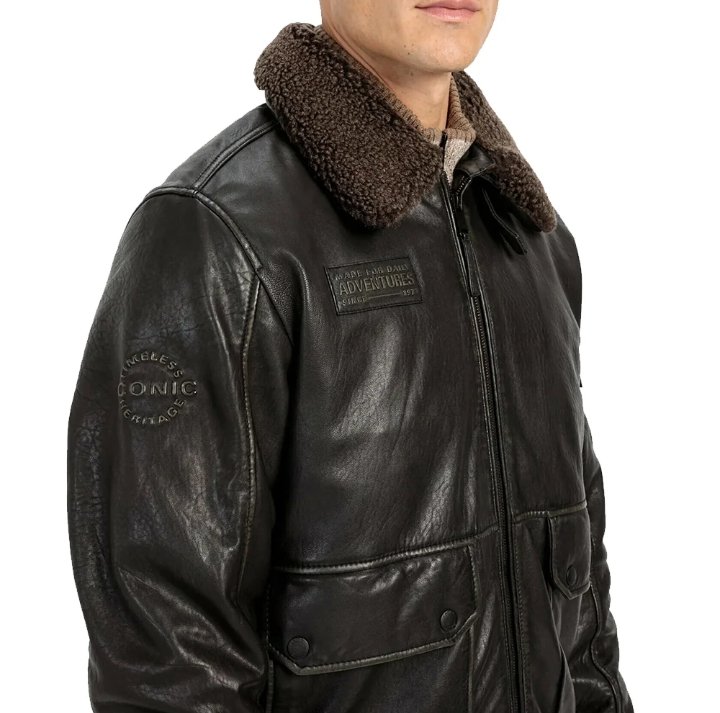 men’s brown fur collar b3 raf sheepskin shearling jacket