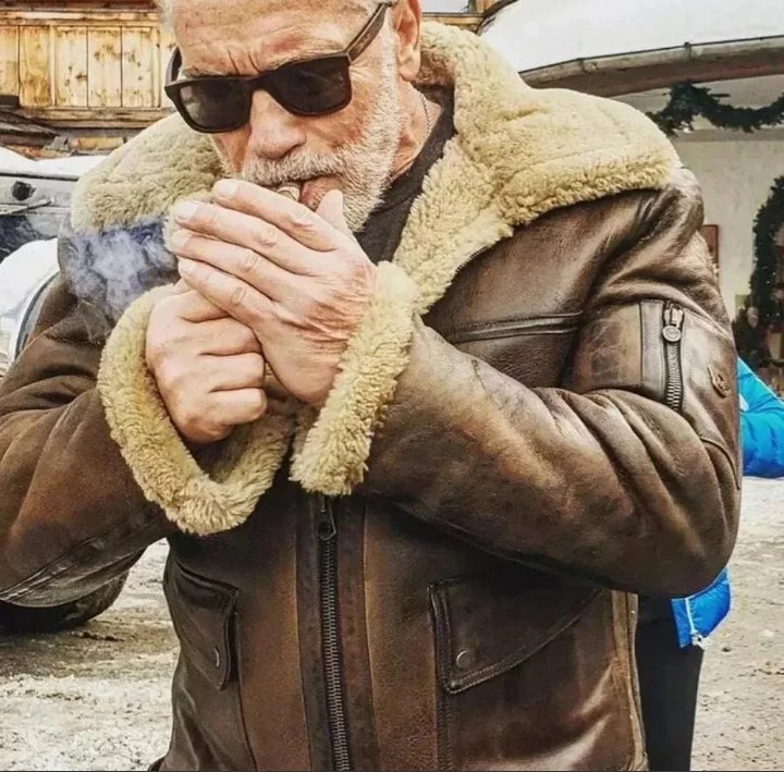 mens arnold schwarzenegger winter aviator shearling leather jacket