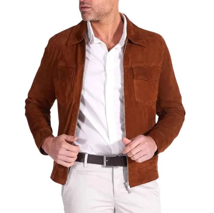 men's tan brown real suede leather jacket