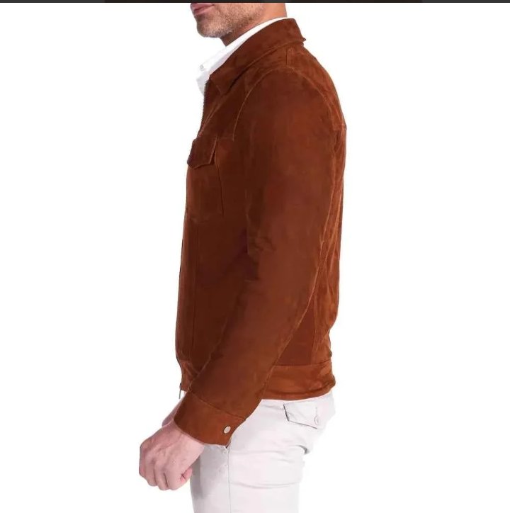 men's tan brown real suede leather jacket