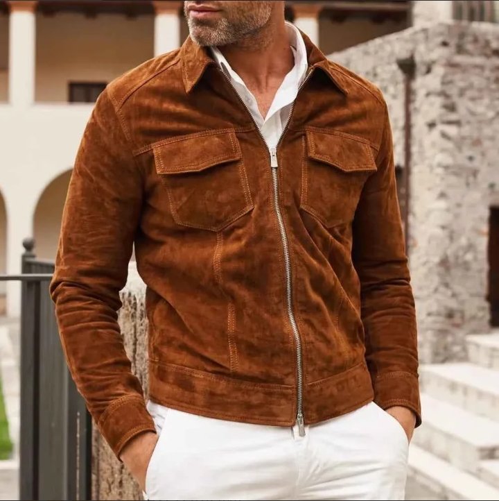 men's tan brown real suede leather jacket