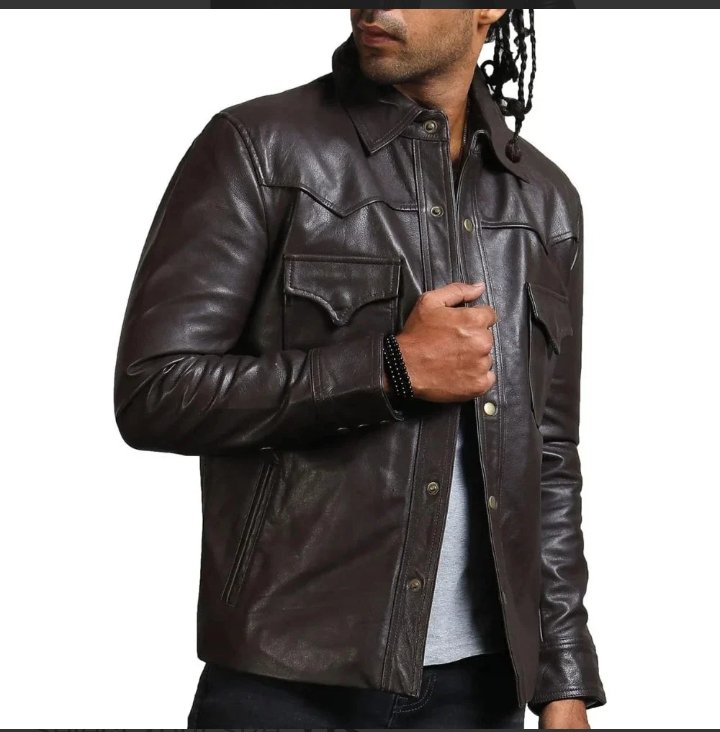 men's governor trucker dark brown leather jacket