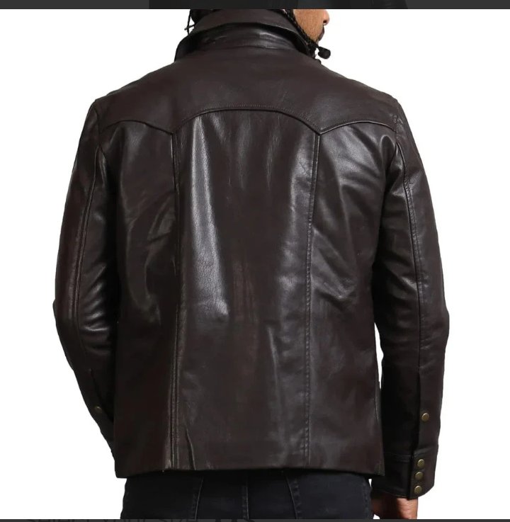 men's governor trucker dark brown leather jacket