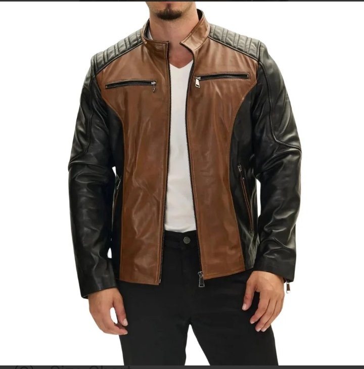 roadster two tone men's black and brown leather jacket