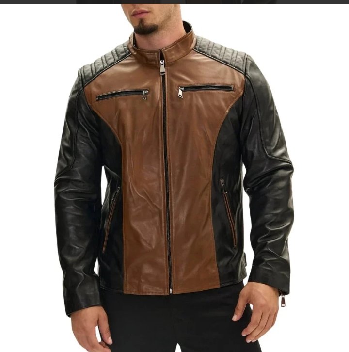 roadster two tone men's black and brown leather jacket