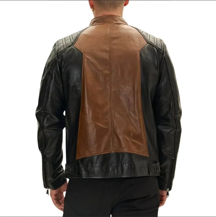 roadster two tone men's black and brown leather jacket