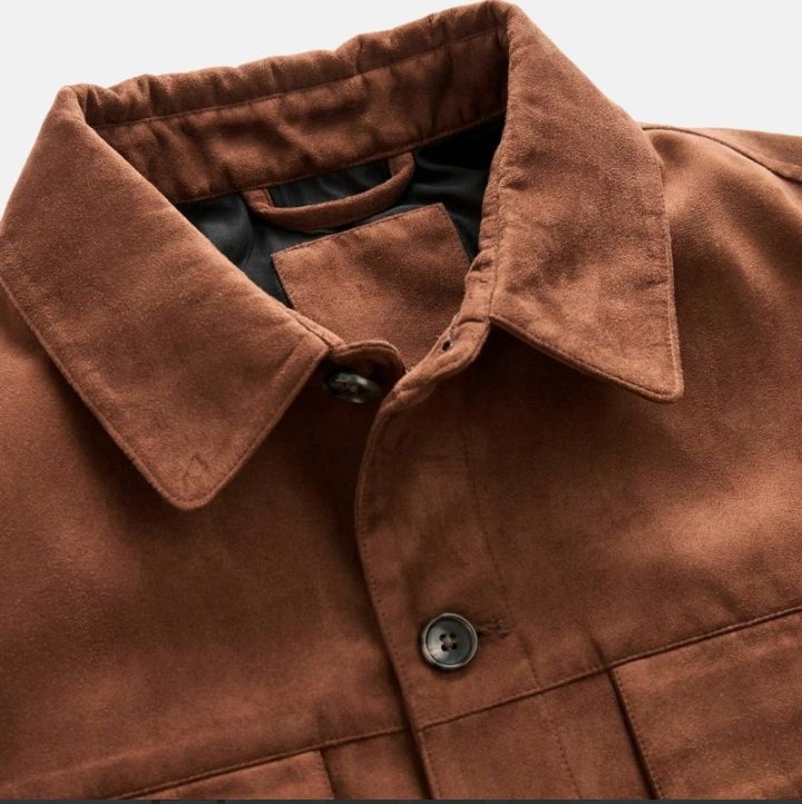 men's shirt style camel brown suede leather trucker jacket